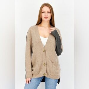 Two-Tone Beige and Gray Women's Cardigan Sweater